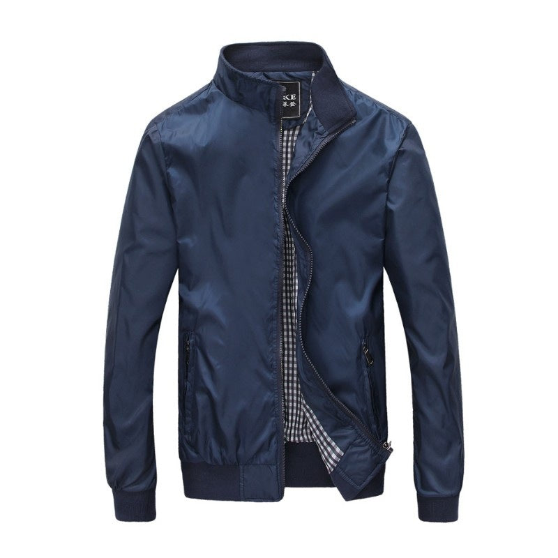 Wholesale M-5XL Men Casual Solid Color Stand Collar Zipper Jackets