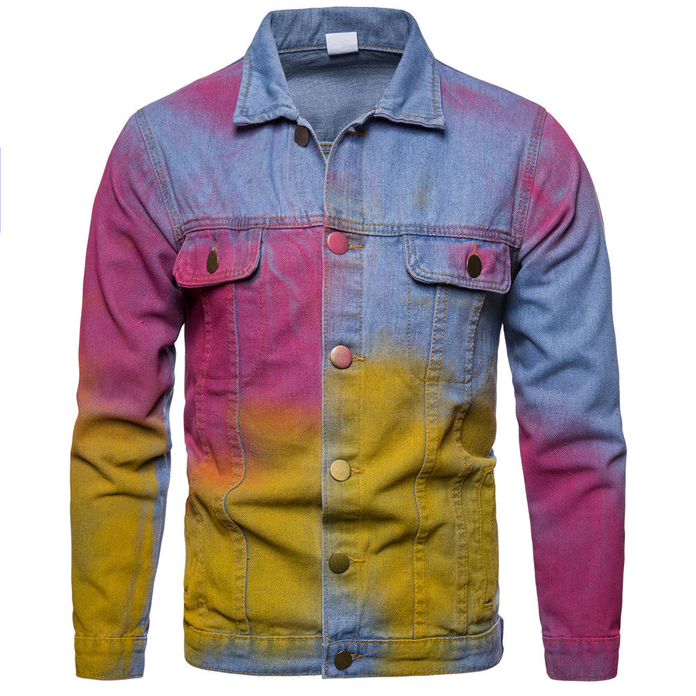 Wholesale M-XXL Men Fashion Splash-ink Pattern Denim Jackets