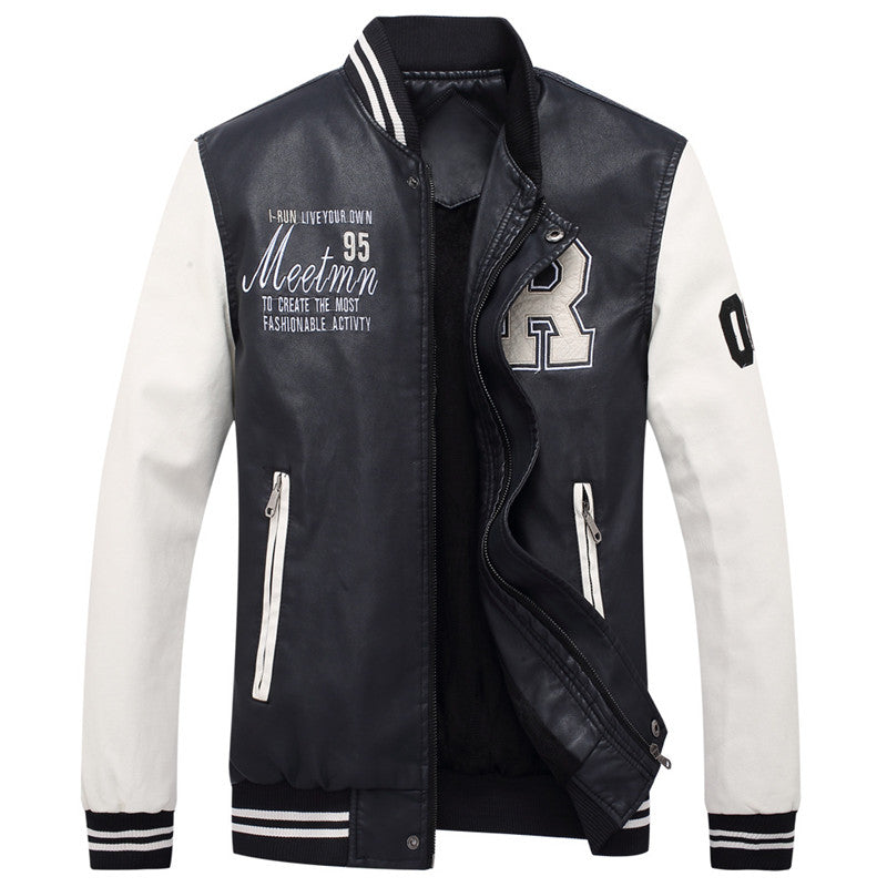 Wholesale M-4XL Men Fashion Color Block Letter Pattern Stand Collar Baseball Jackets