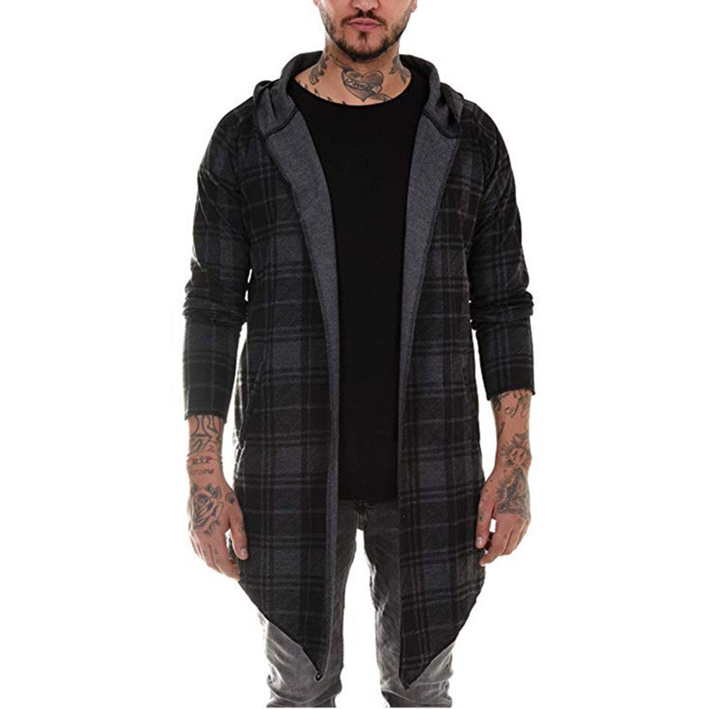 Wholesale S-XXL Men Casual Plaid Print Hooded Coat