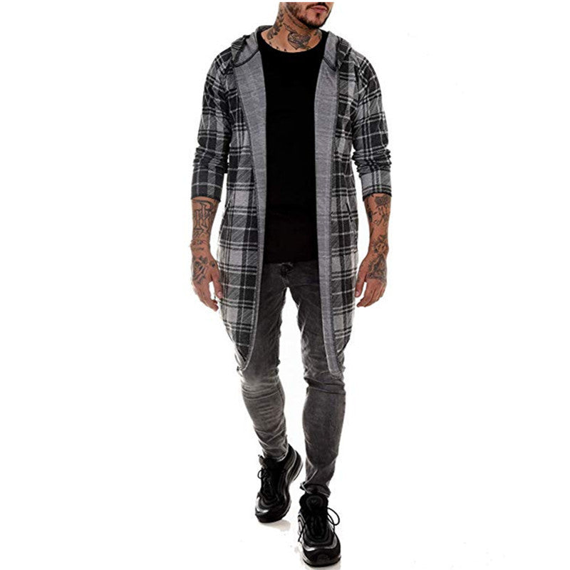 Wholesale S-XXL Men Casual Plaid Print Hooded Coat