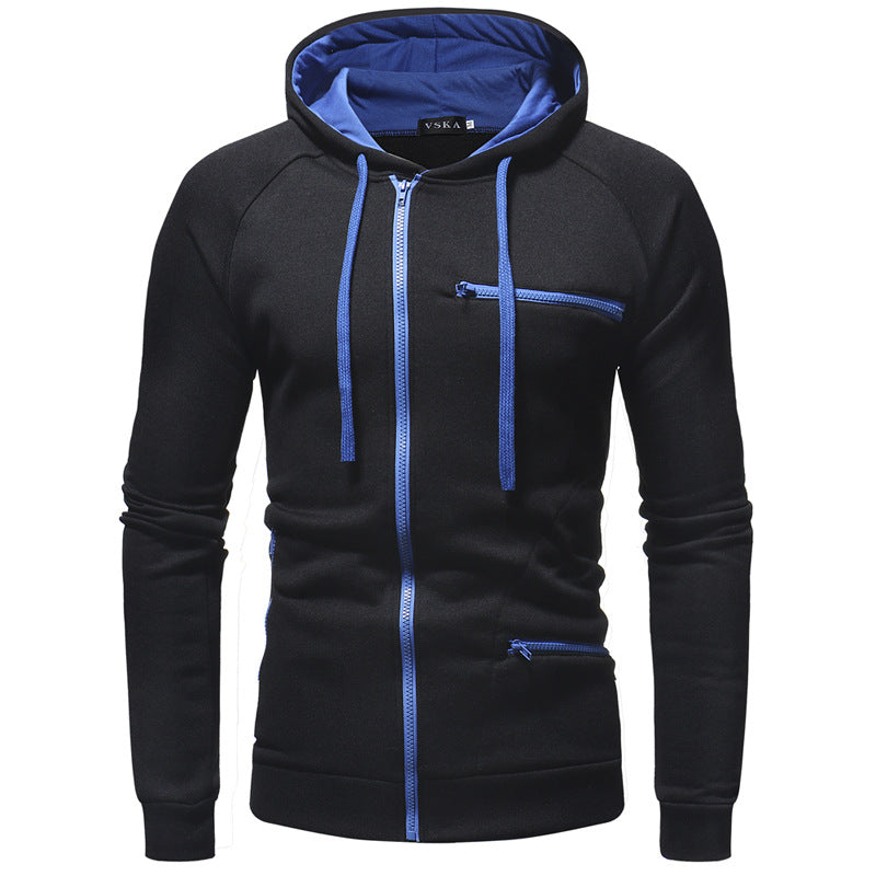 Wholesale M-3XL Men Casual Asymmetric Zipper Block Color Hoodies