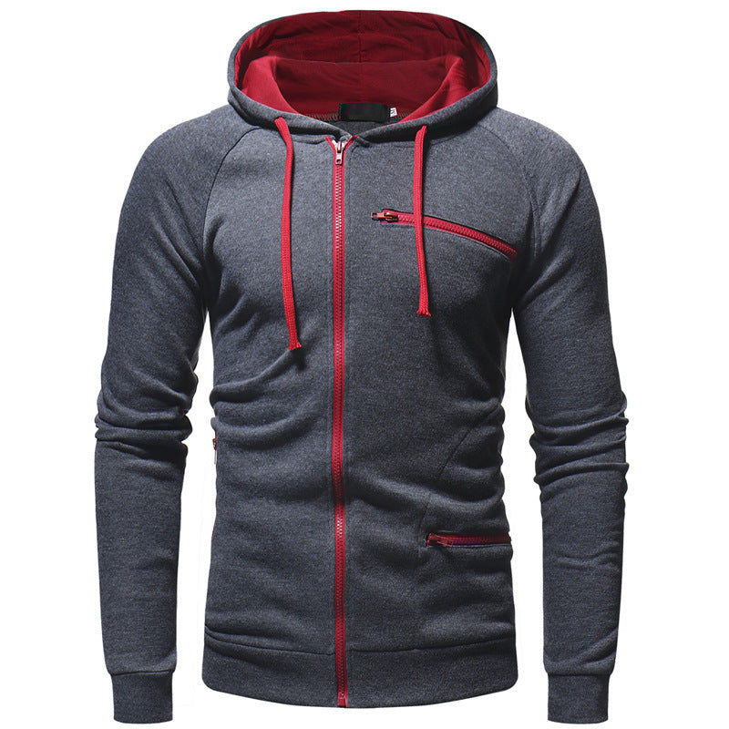 Wholesale M-3XL Men Casual Asymmetric Zipper Block Color Hoodies