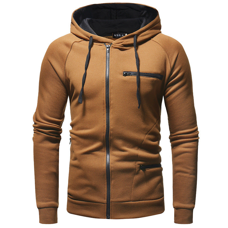 Wholesale M-3XL Men Casual Asymmetric Zipper Block Color Hoodies