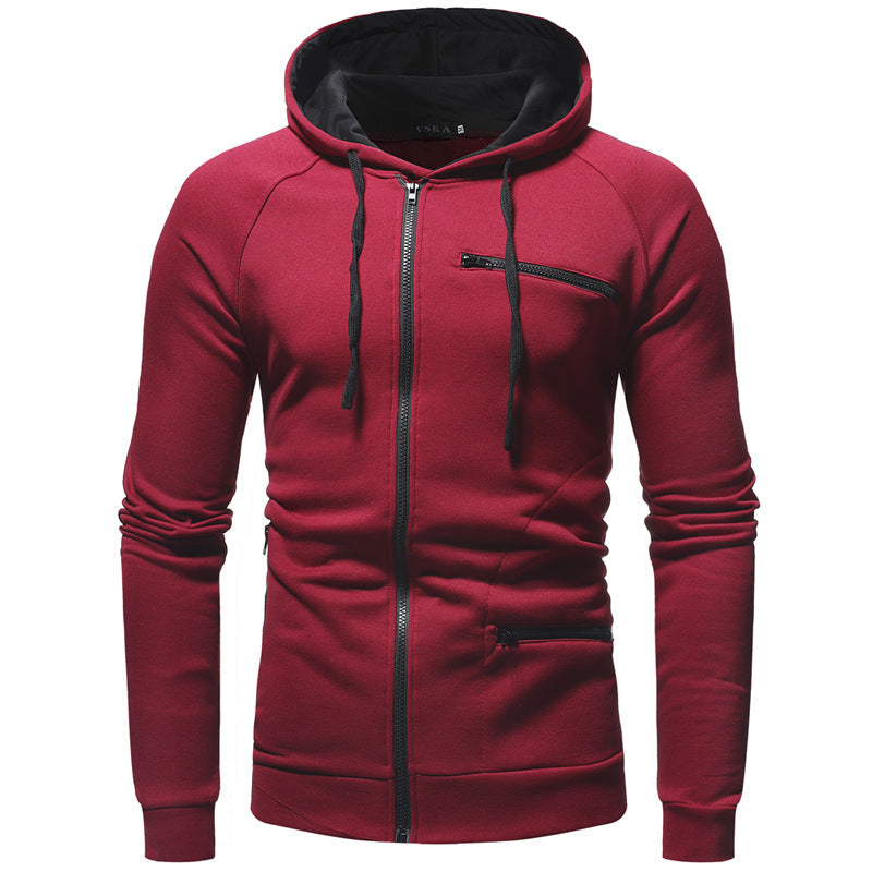 Wholesale M-3XL Men Casual Asymmetric Zipper Block Color Hoodies