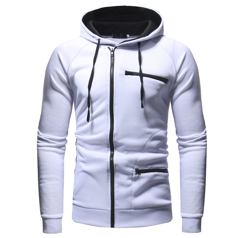 Wholesale M-3XL Men Casual Asymmetric Zipper Block Color Hoodies