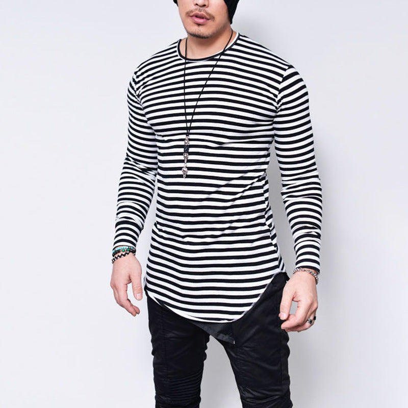 Wholesale S-5XL Casual Stripe Print Long Sleeve T-shirts