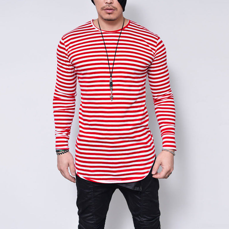 Wholesale S-5XL Casual Stripe Print Long Sleeve T-shirts