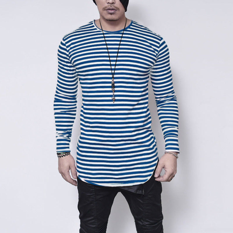 Wholesale S-5XL Casual Stripe Print Long Sleeve T-shirts