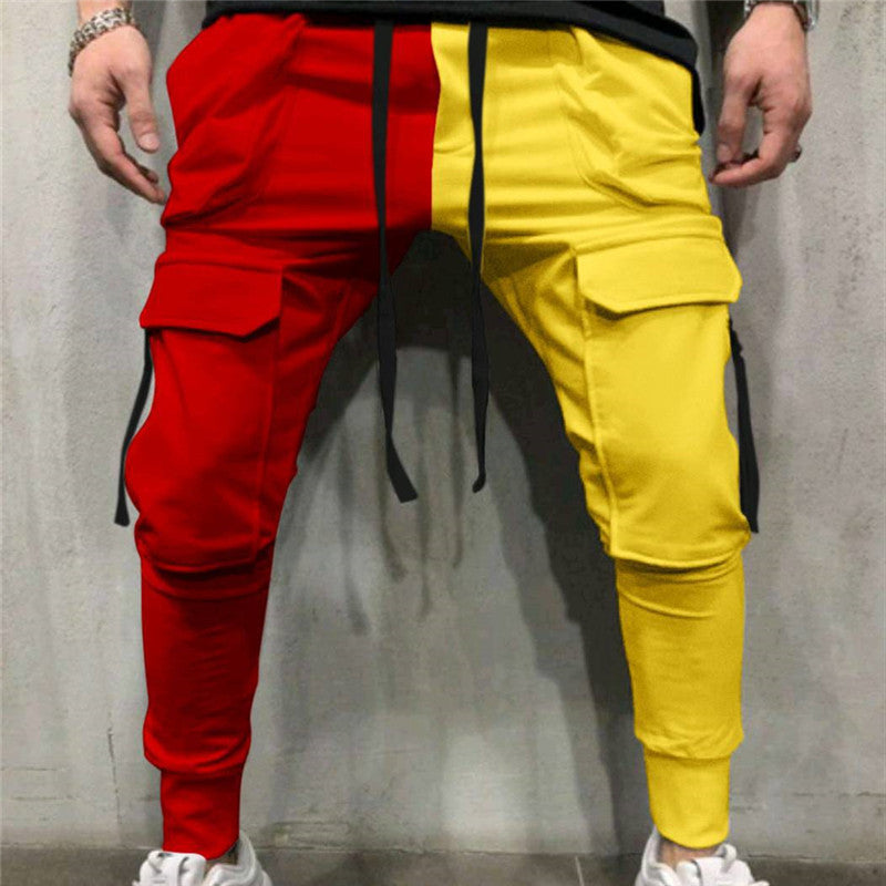 Wholesale M-3xl Men Casual Color Blocking Drawstring Waist Pants