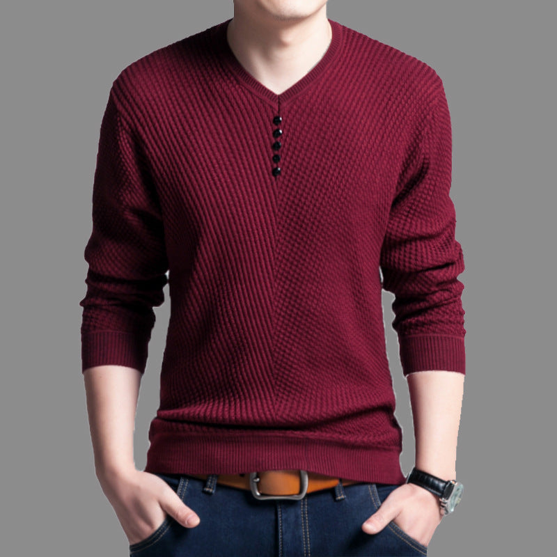 Wholesale M-4xl Men Casual Solid Color V-Neck Knit Top