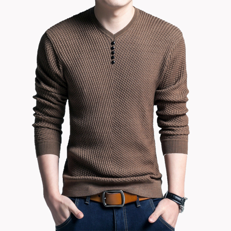 Wholesale M-4xl Men Casual Solid Color V-Neck Knit Top