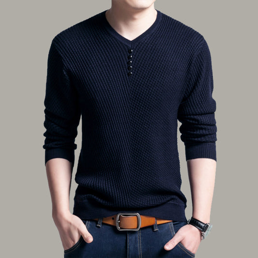 Wholesale M-4xl Men Casual Solid Color V-Neck Knit Top