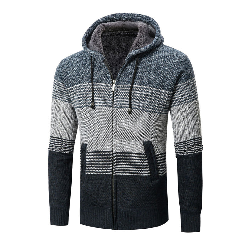 Wholesale M-4xl Men Casual Fleece-Lined Hooded Knitted Coat