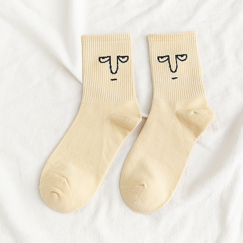 Wholesale Fashion Funny Expression Pattern Middle Tube Socks