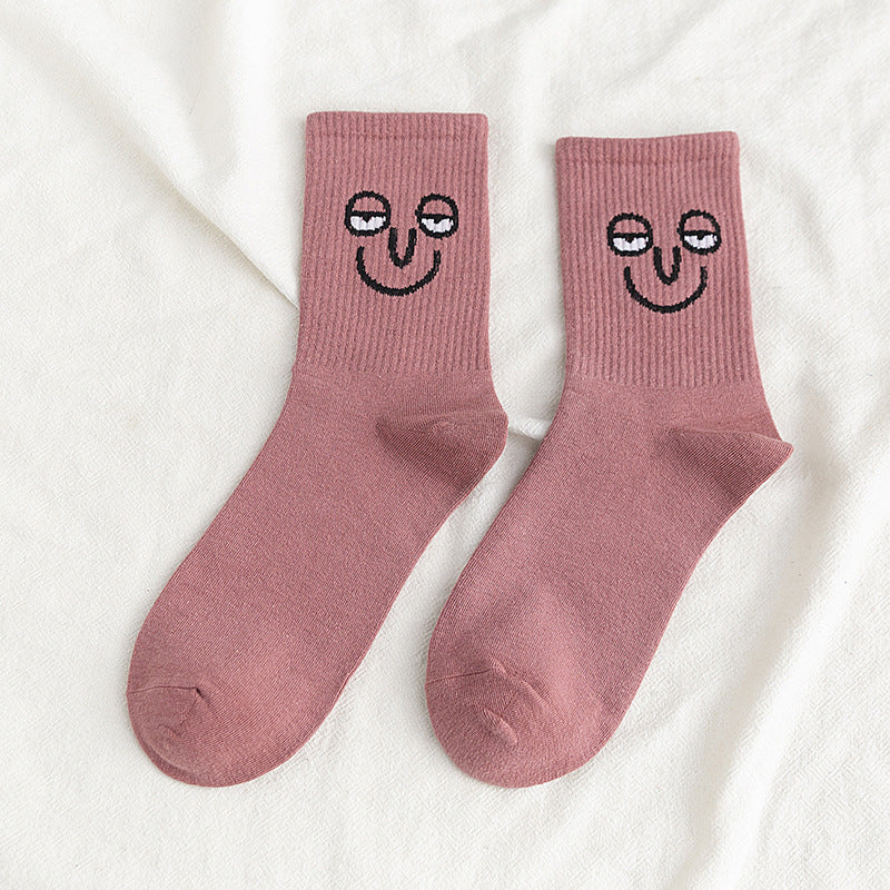 Wholesale Fashion Funny Expression Pattern Middle Tube Socks