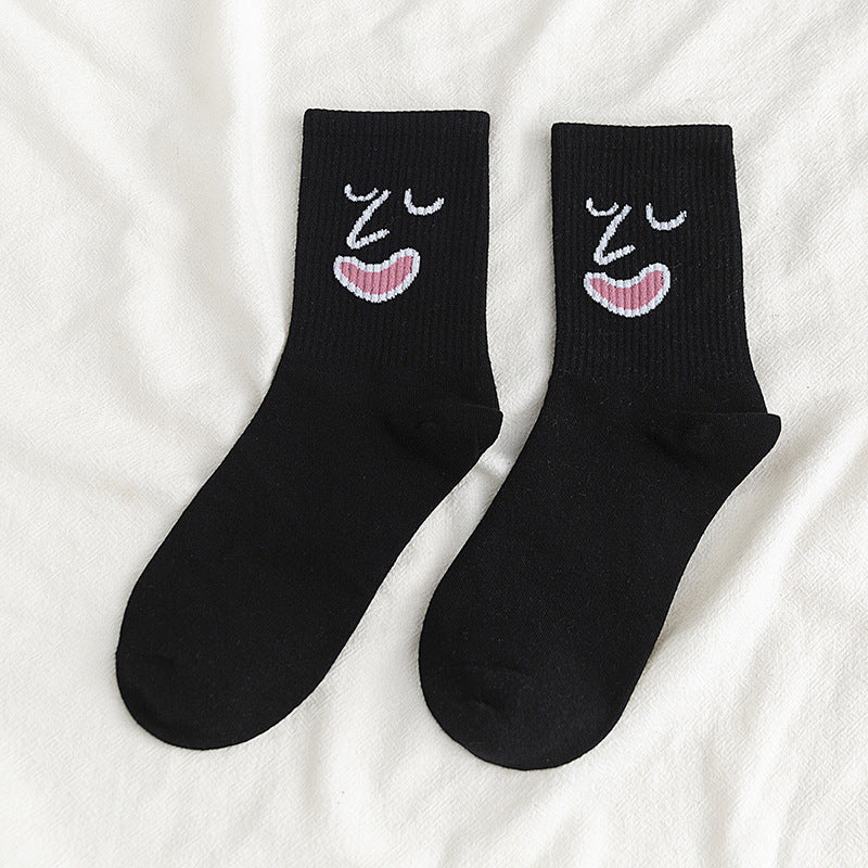 Wholesale Fashion Funny Expression Pattern Middle Tube Socks