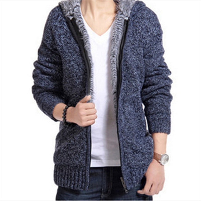 Wholesale M-2XL Men Fashion Zipper Hooded Fleece-lined Winter Coat