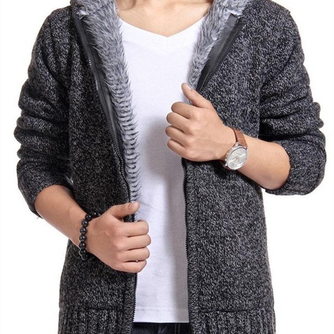 Wholesale M-2XL Men Fashion Zipper Hooded Fleece-lined Winter Coat