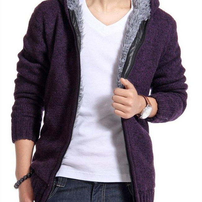 Wholesale M-2XL Men Fashion Zipper Hooded Fleece-lined Winter Coat