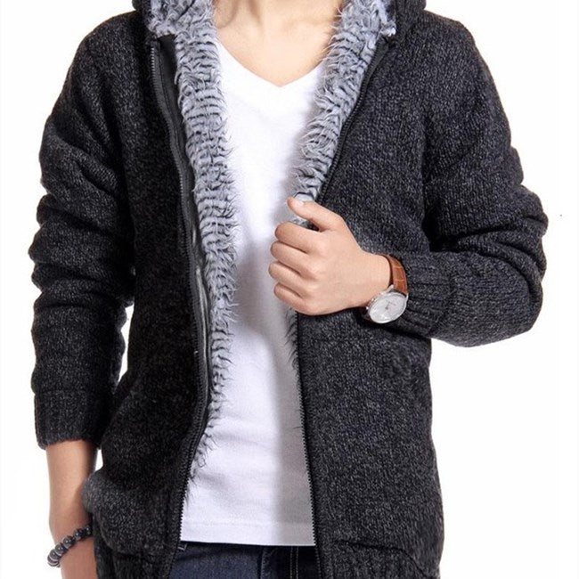 Wholesale M-2XL Men Fashion Zipper Hooded Fleece-lined Winter Coat