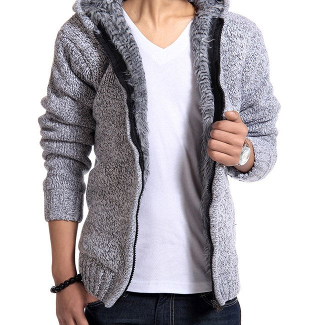 Wholesale M-2XL Men Fashion Zipper Hooded Fleece-lined Winter Coat