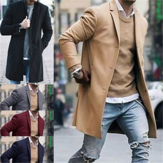 Wholesale S-3XL Men Fashion Solid Color Lapel Long Sleeve Coat