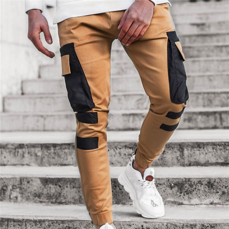 Wholesale M-3XL Men Fashion Stitching Multi-Pocket Jogger Pants