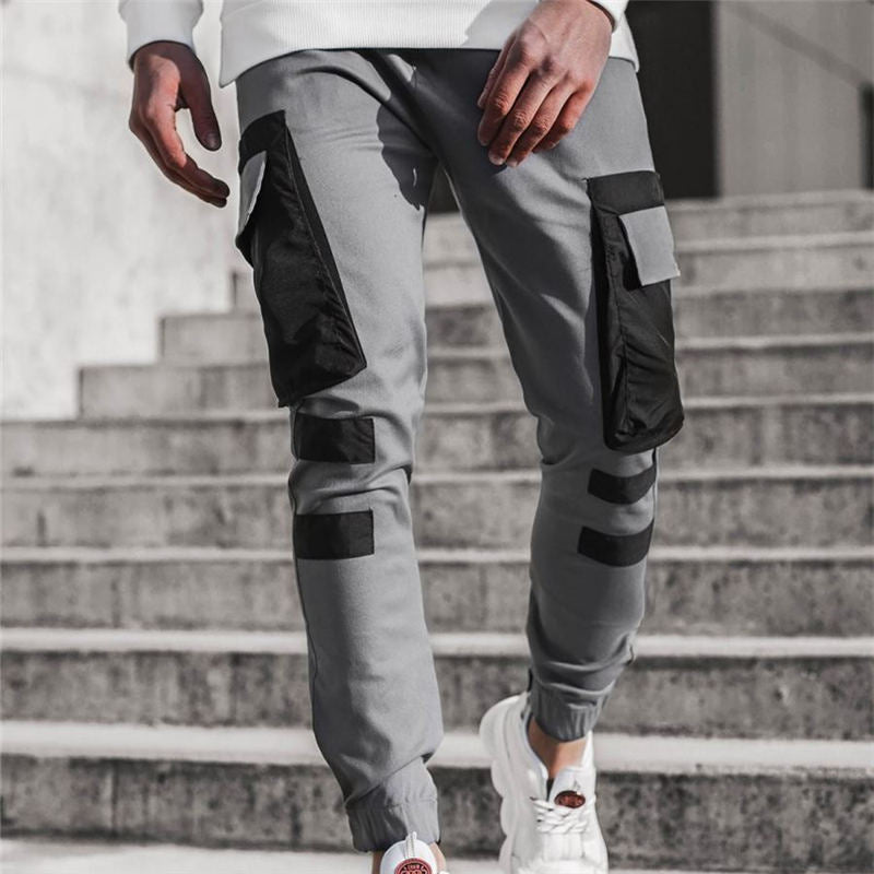 Wholesale M-3XL Men Fashion Stitching Multi-Pocket Jogger Pants