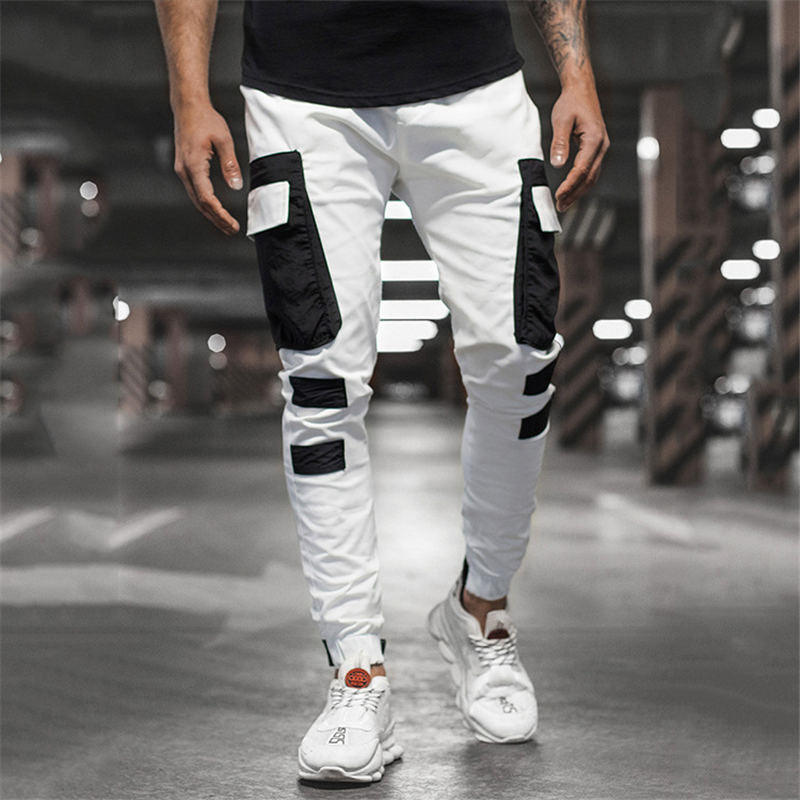 Wholesale M-3XL Men Fashion Stitching Multi-Pocket Jogger Pants