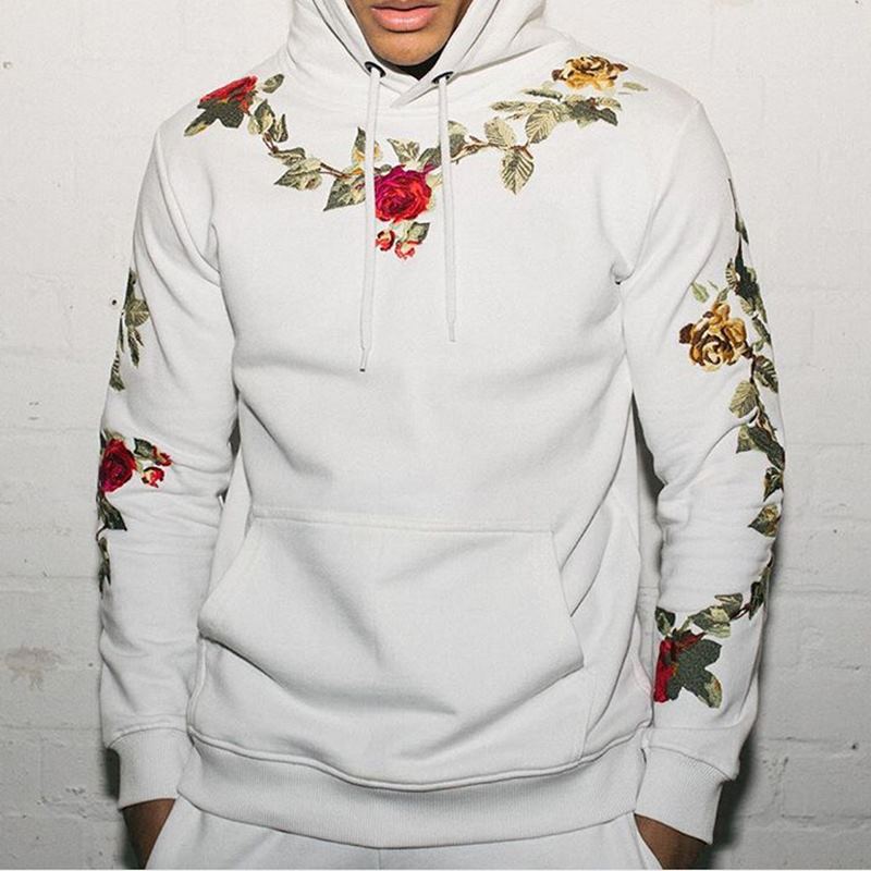 Wholesale M-3XL Men Fashion Solid Color Embroidery Long-Sleeved Hoodie