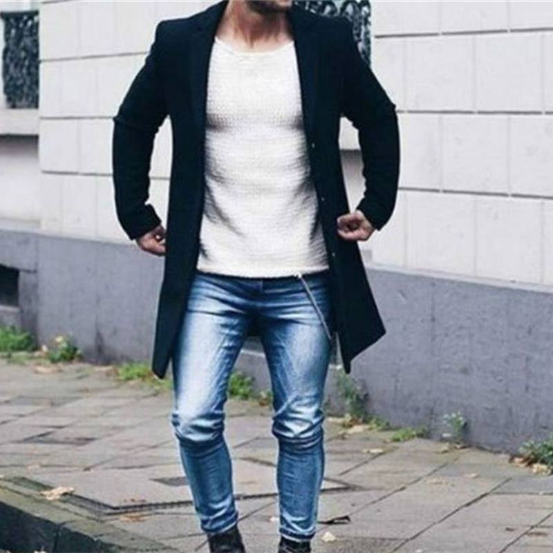 Wholesale S-3XL Men Fashion Solid Color Lapel Long Sleeve Coat