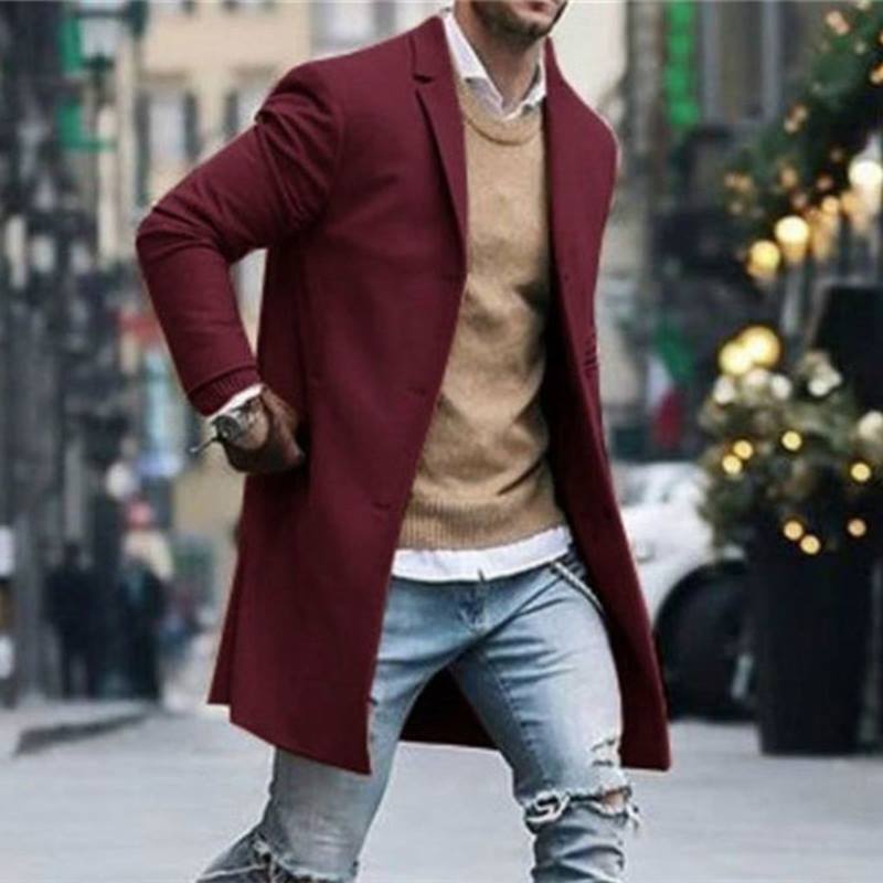 Wholesale S-3XL Men Fashion Solid Color Lapel Long Sleeve Coat