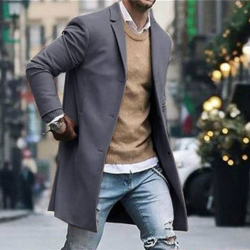 Wholesale S-3XL Men Fashion Solid Color Lapel Long Sleeve Coat