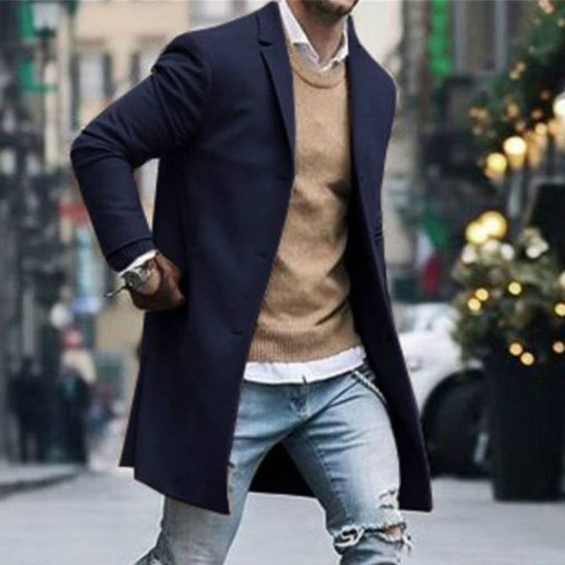 Wholesale S-3XL Men Fashion Solid Color Lapel Long Sleeve Coat