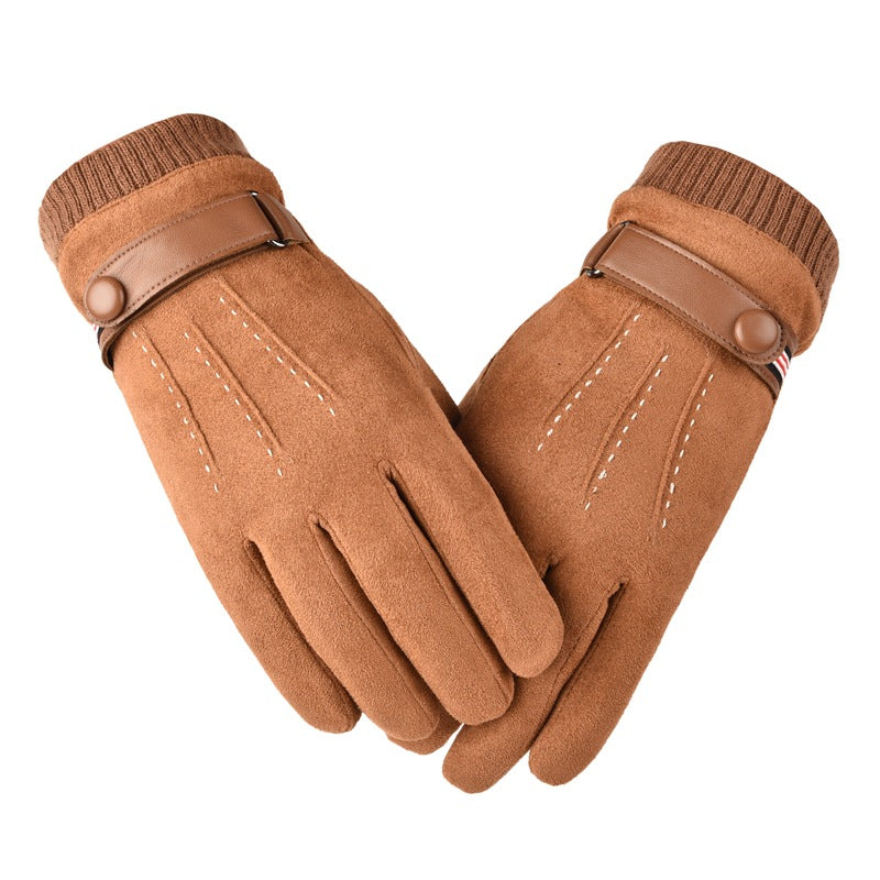 Wholesale Men Winter Suede Warm Finger Touch Screen Gloves