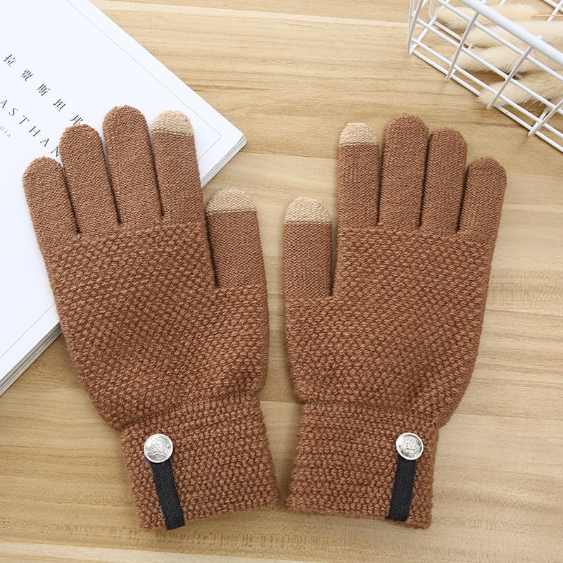 Wholesale Men Fashion Button Decoration Thickened Knitted Gloves