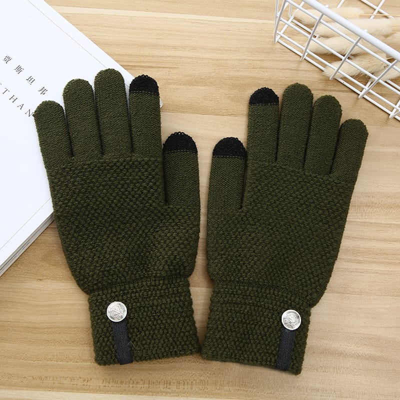 Wholesale Men Fashion Button Decoration Thickened Knitted Gloves