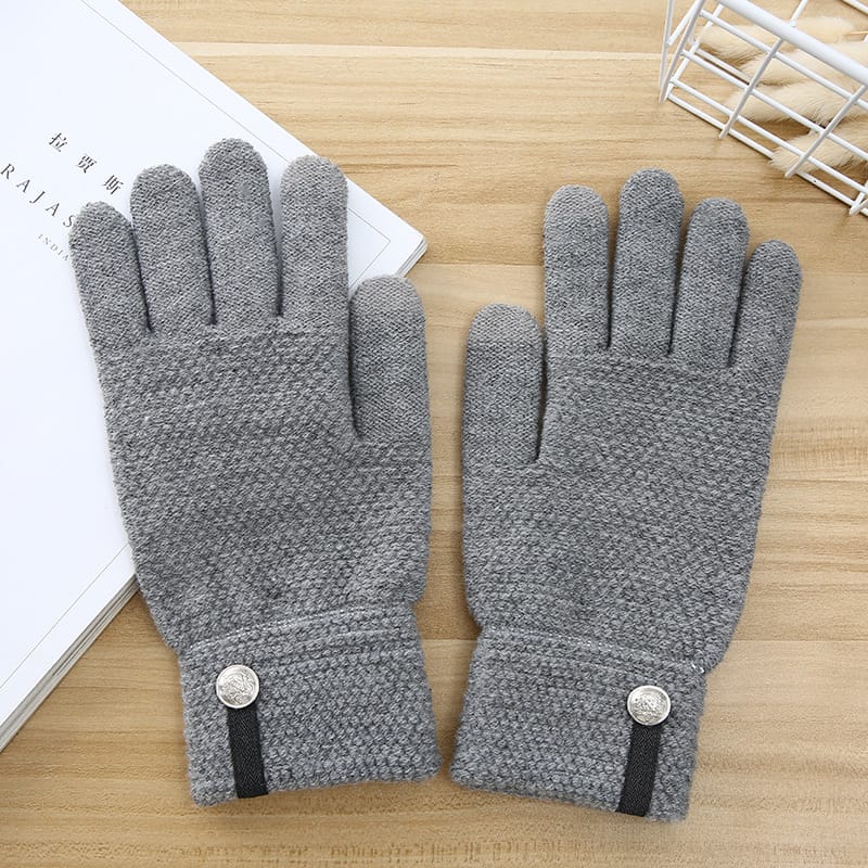 Wholesale Men Fashion Button Decoration Thickened Knitted Gloves