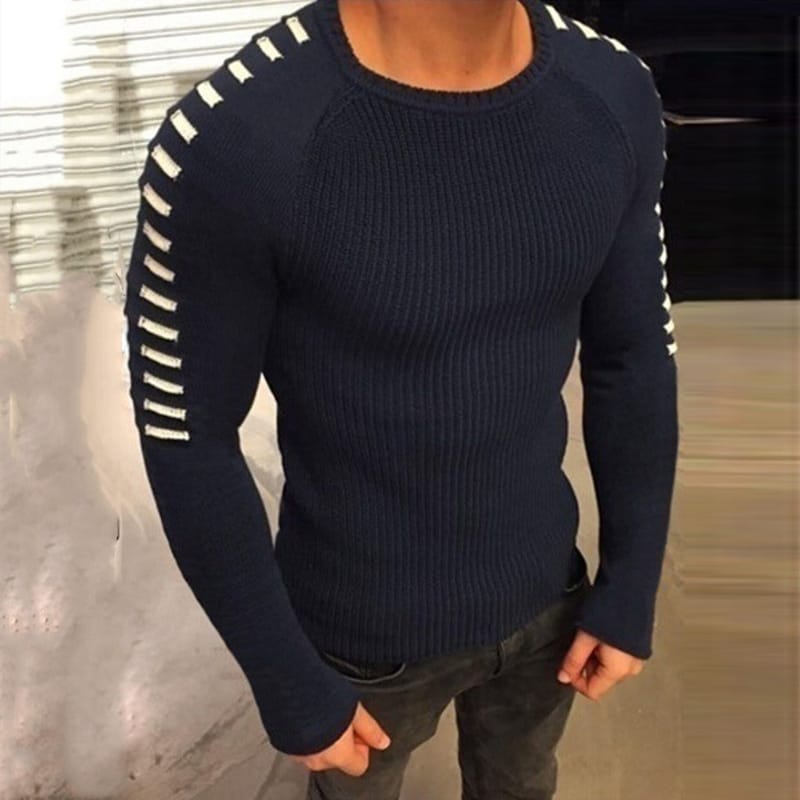 Wholesale S-3XL Men Fashion Color Matching Round Neck Long Sleeve Sweater