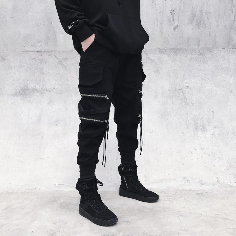 Wholesale S-3XL Men Fashion Solid Color Zipper Pocket Cargo Pants