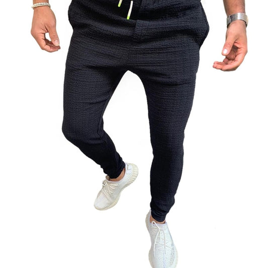 Wholesale S-3XL Men Fashion Solid Color Drawsting Waist Slim Pants