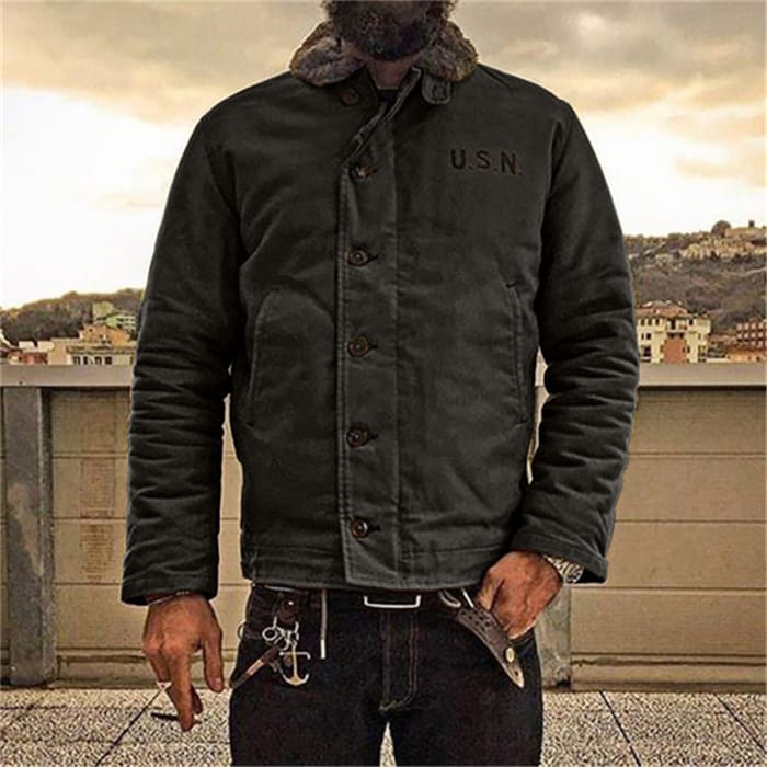 Wholesale Western Men Retro Solid Color Single-Breasted Winter Jacket