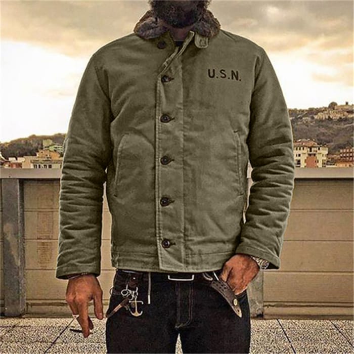 Wholesale Western Men Retro Solid Color Single-Breasted Winter Jacket