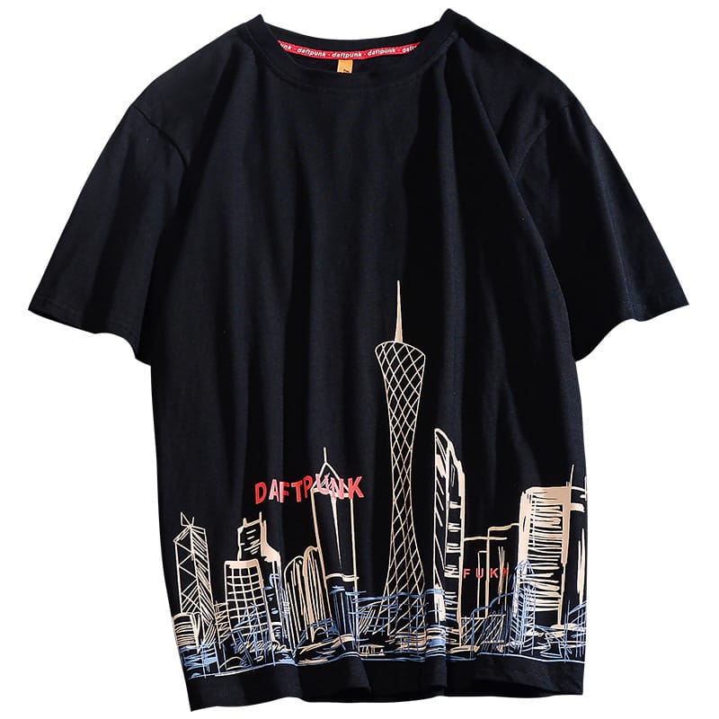 Wholesale S-4XL Men Fashion Building Print Round Neck Short Sleeve T-Shirt