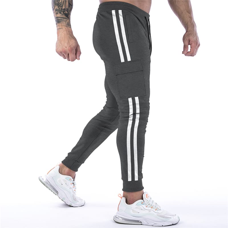 Wholesale XS-2XL Men Fashion Drawstring Waist Striped Skinny Pants