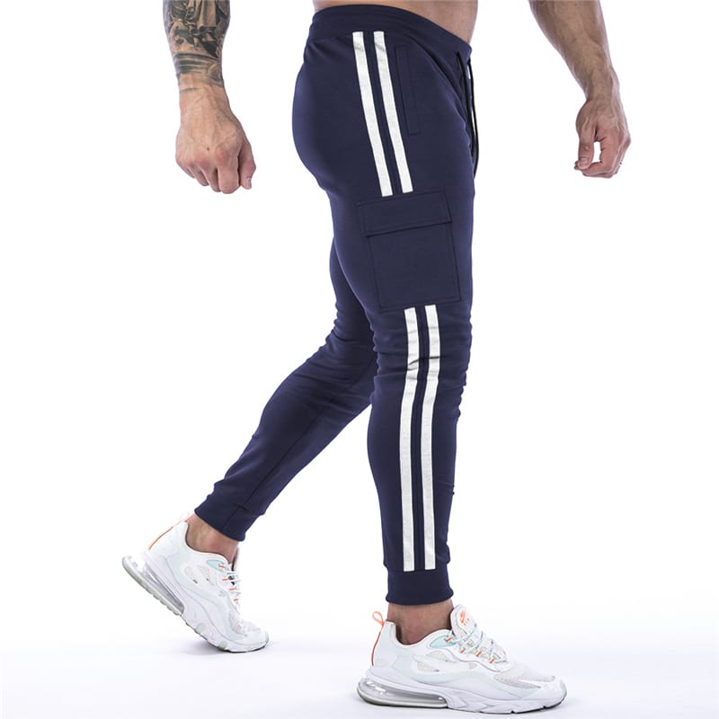 Wholesale XS-2XL Men Fashion Drawstring Waist Striped Skinny Pants