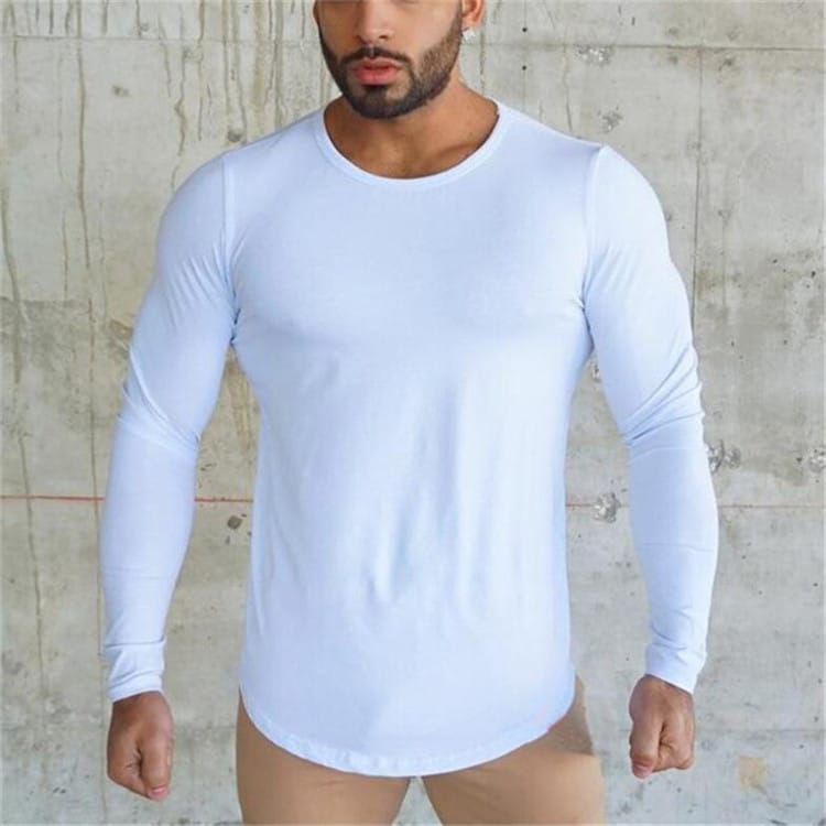 Wholesale M-2XL Men Solid Color Round Neck Long Sleeve Top