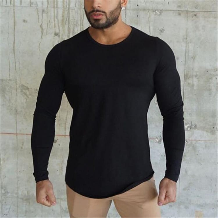 Wholesale M-2XL Men Solid Color Round Neck Long Sleeve Top