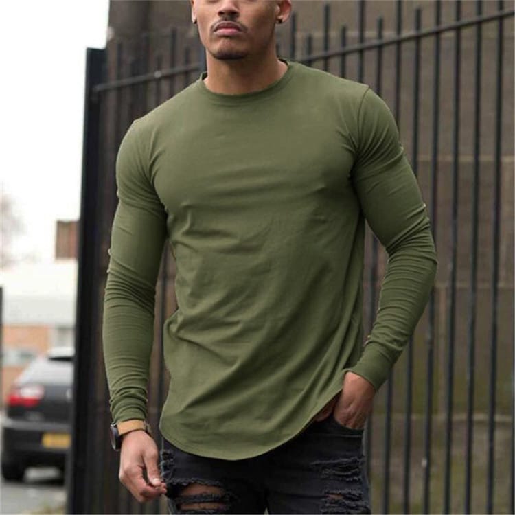 Wholesale M-2XL Men Solid Color Round Neck Long Sleeve Top